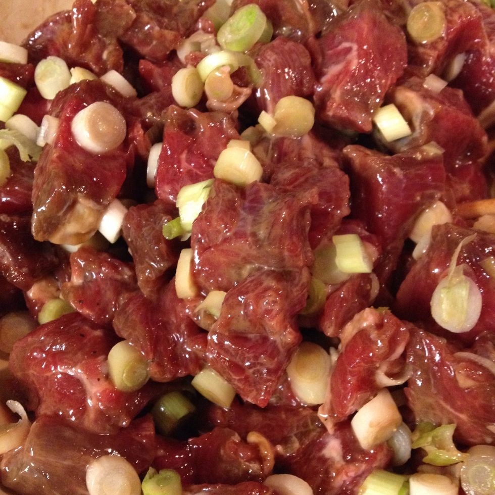 Add your scallion to the beef