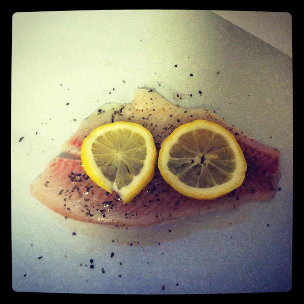Add your seasonings and top with lemon slices.
