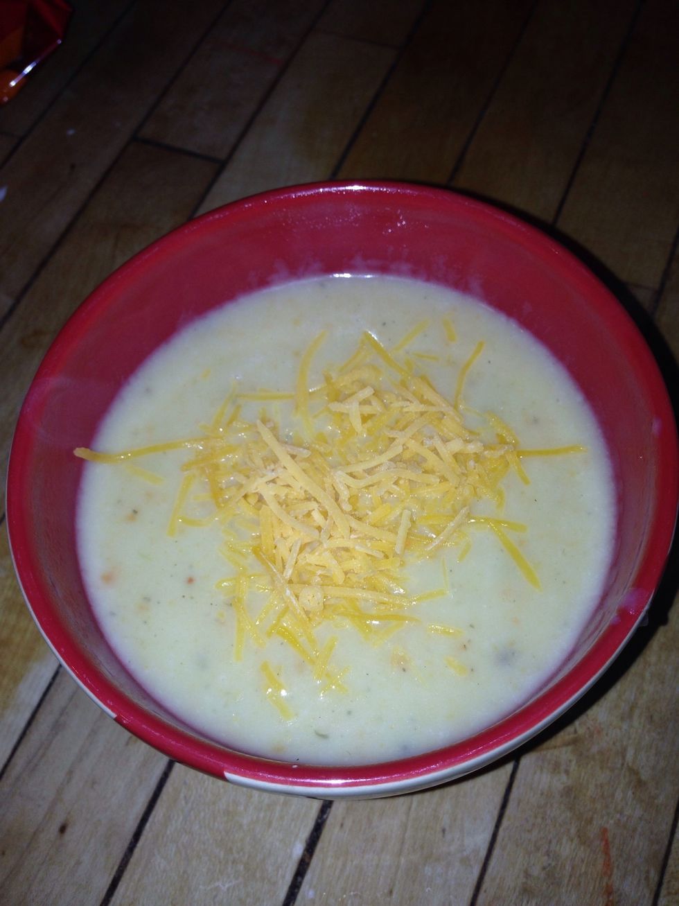 Add your shredded cheese and enjoy.