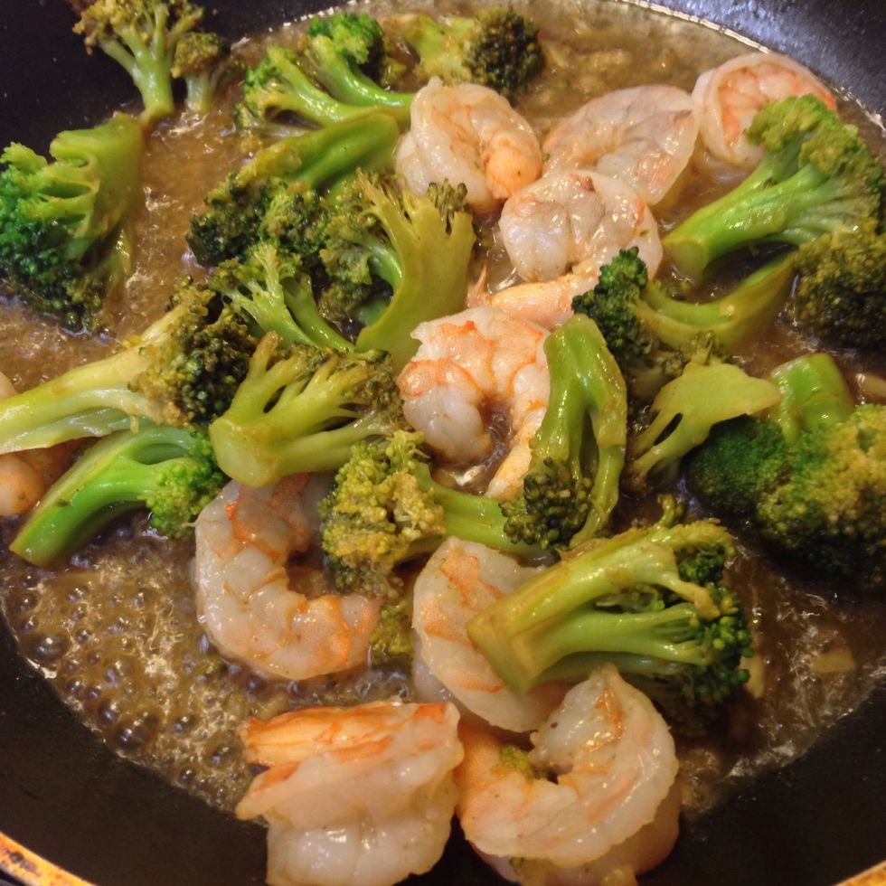 Add your shrimp during the last 5 minutes of cooking. Afterwards remove from heat.