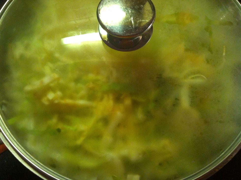 Add your spices, salt, pepper etc. Cover for like 5 minutes