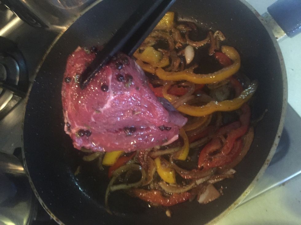 Add your steak in the middle