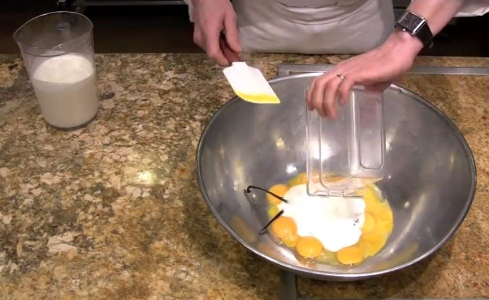 Add your sugar and vanilla bean.