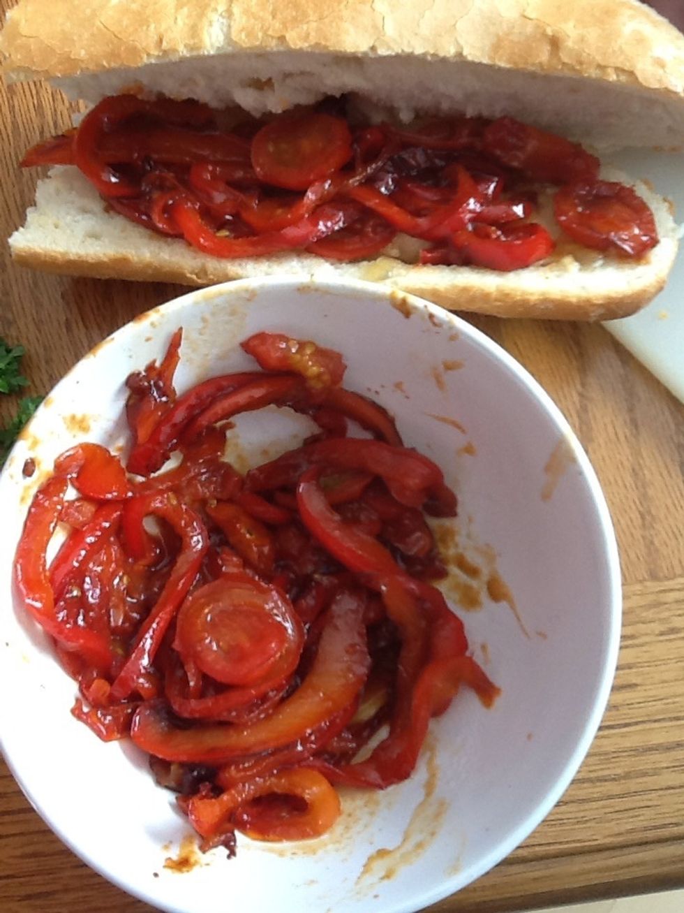 Add your tomato/bell pepper mix