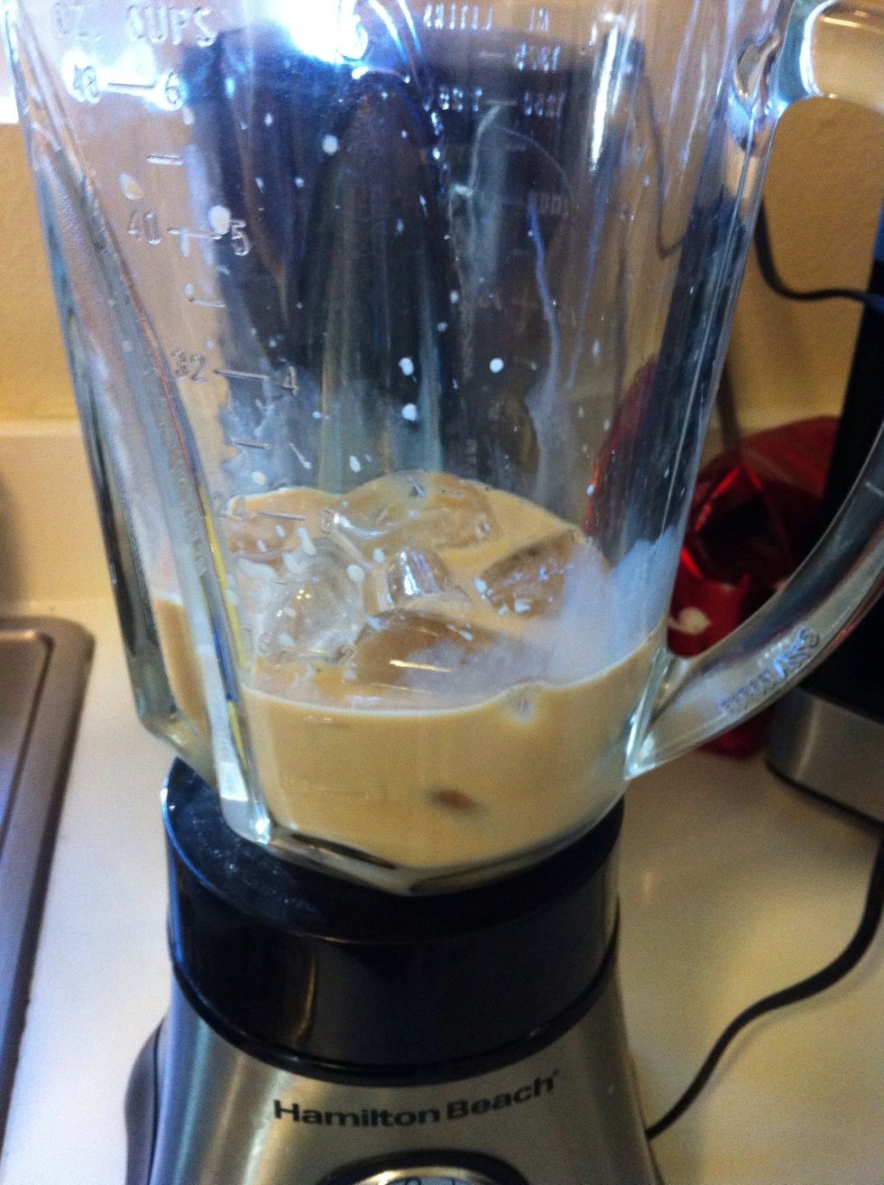 Add your two cups of ice (or ice cream, highly suggested but still tastes great) and blend away
