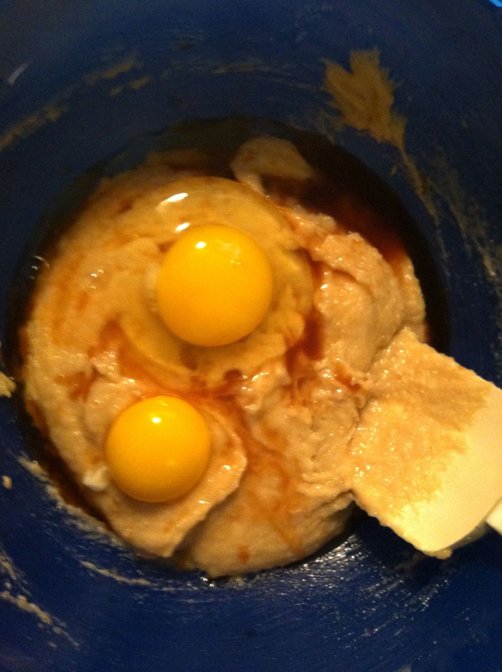 Add your vanilla extract, egg and egg yolk to the mixture