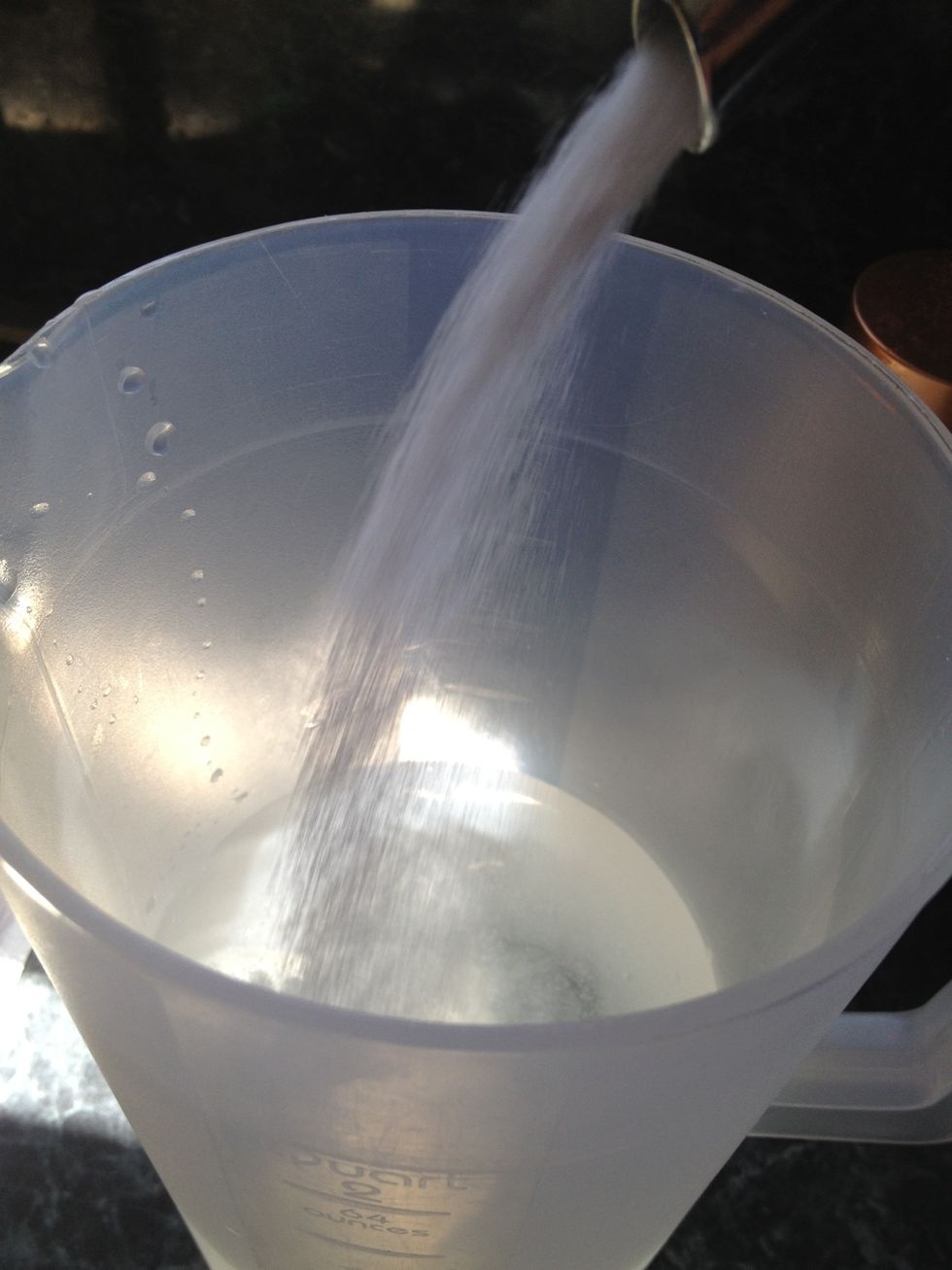 Add your water to a pitcher. Add your sugar next. Mix well and taste it. Don't be shy. Put as much or as little as you want.:)