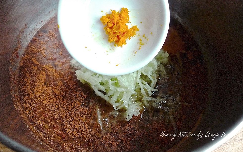 Add zest from one orange.