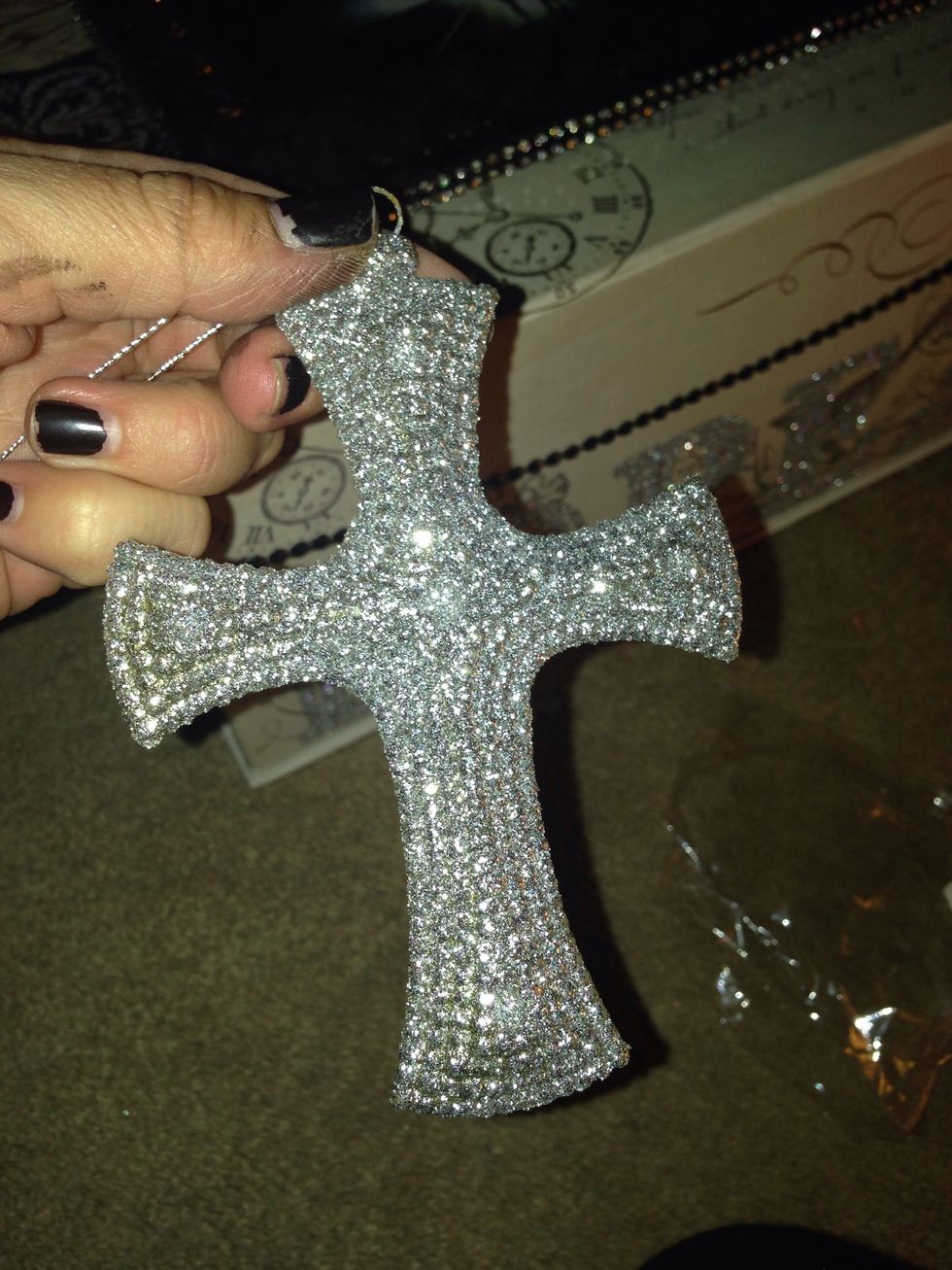 Added blush rhinestones to a cross