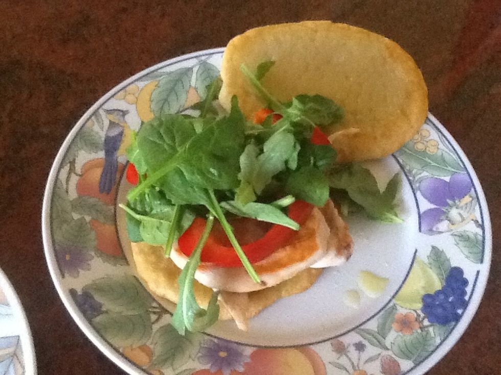 Added some rocket into the sandwich along with a shot of balsamic vinegar