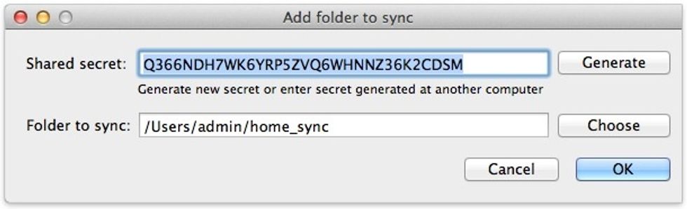 Adding a folder is pretty easy. Generate a secret and choose the folder you want to sync.