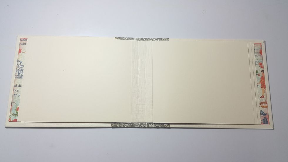 Adhere 6 pages of 6"x7-1/2" on the flaps, leave it aside for future decoration.