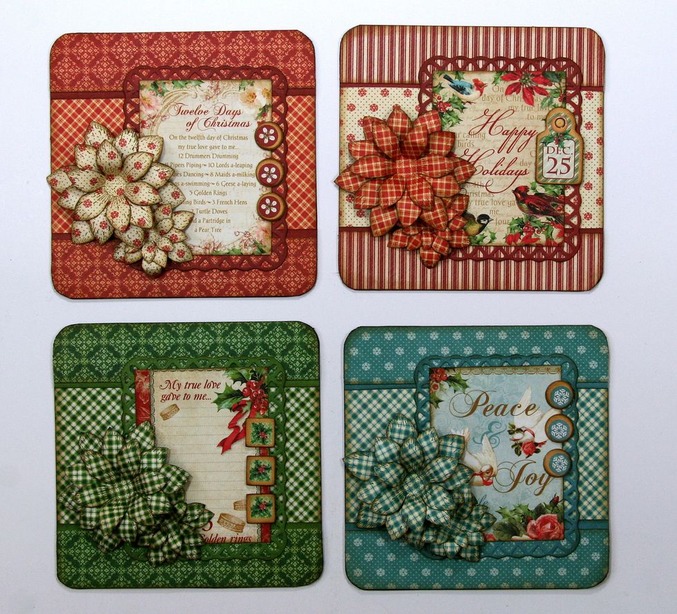 Adhere chipboard elements. Don't forget to sand and ink the edges for a nice finished look.