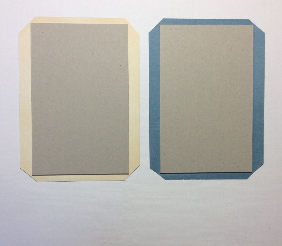 Adhere chipboard to chosen pattern paper (good Ol sport 6 x 6 pad used ). Trim corners making sure to leave a space at each corner. Don't trim flush with chipboard.