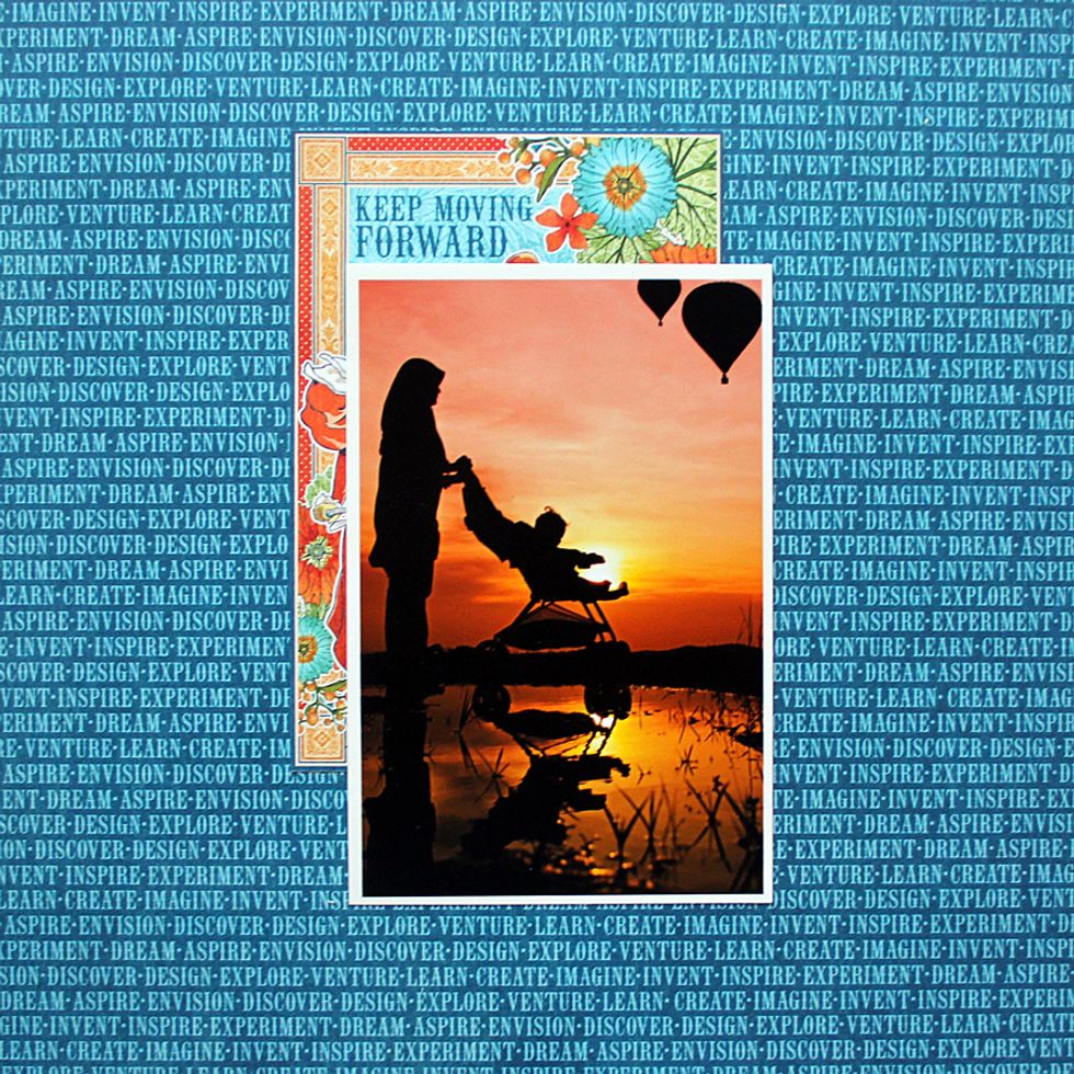 Adhere image from "Wonder Works" and 4x6 photo to the center of the page.