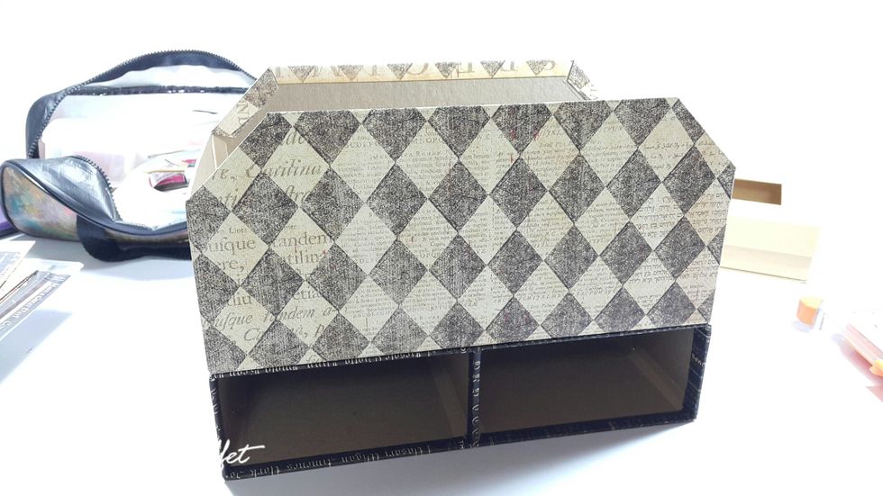 Adhere parts together, then cover the two sides with papers 5-1/4"x7"