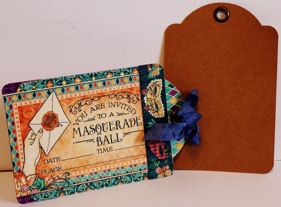 Adhere pattern paper to tag. Add bow.