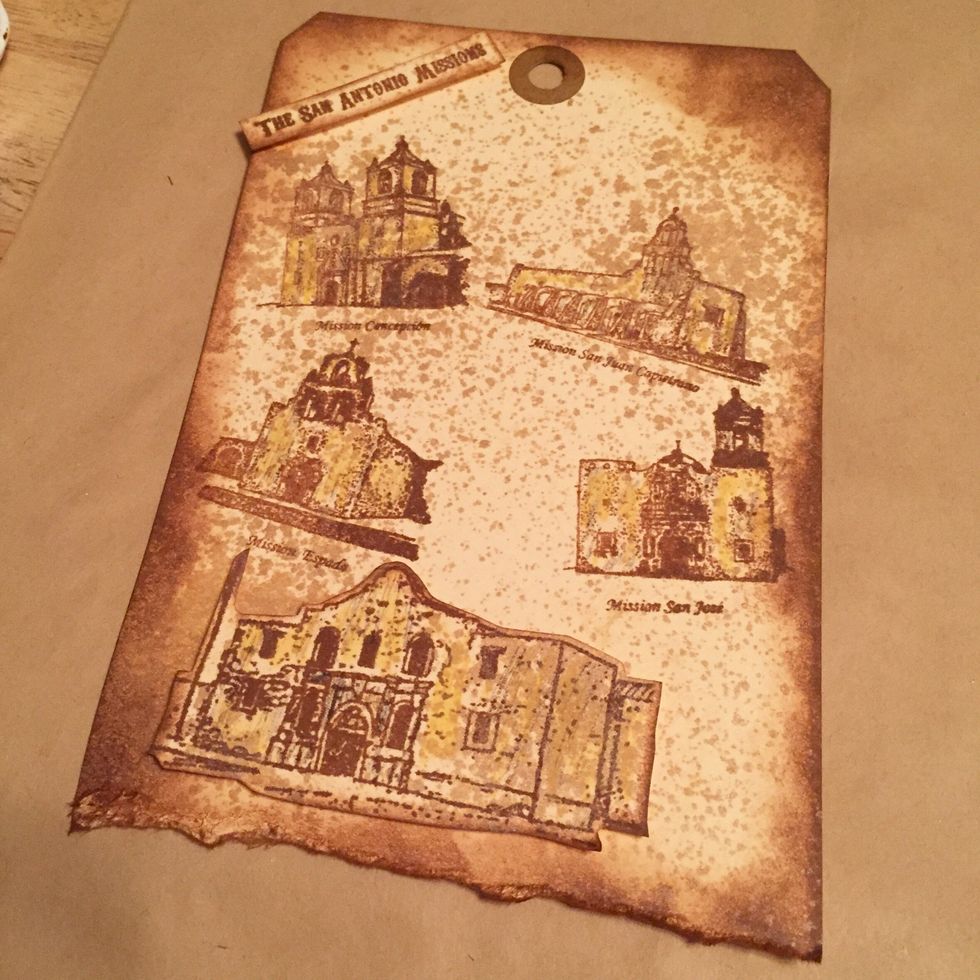 adhere phrase at top at an angle and alamo at bottom according to marks