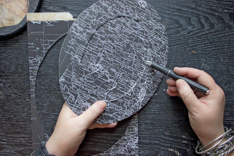 Adhere the darker paper on top of the Matte, allow to dry, then carefully trim the excess away with a sharp blade: