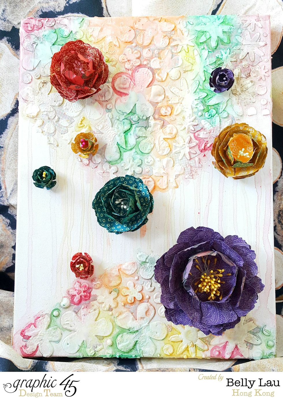 Adhere the flowers on canvas using strong glue or hot glue gun and done!