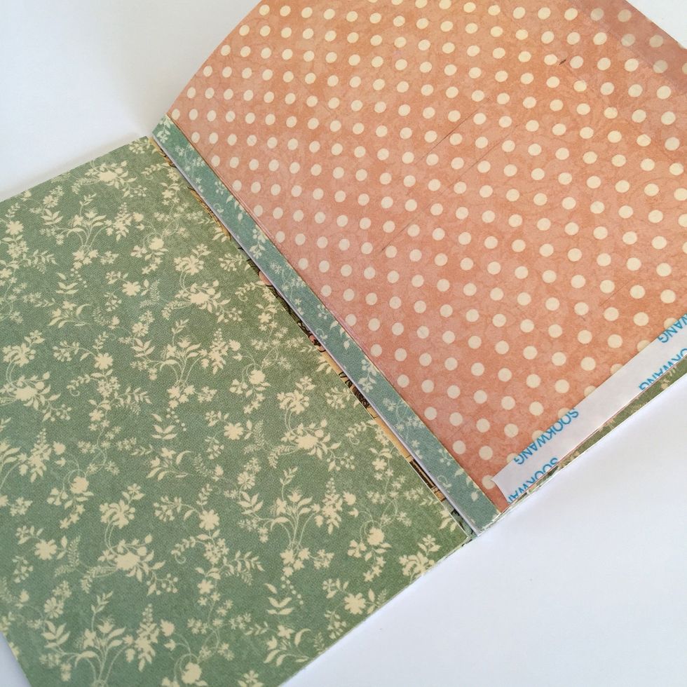 Adhere the page to the first line of the spine.