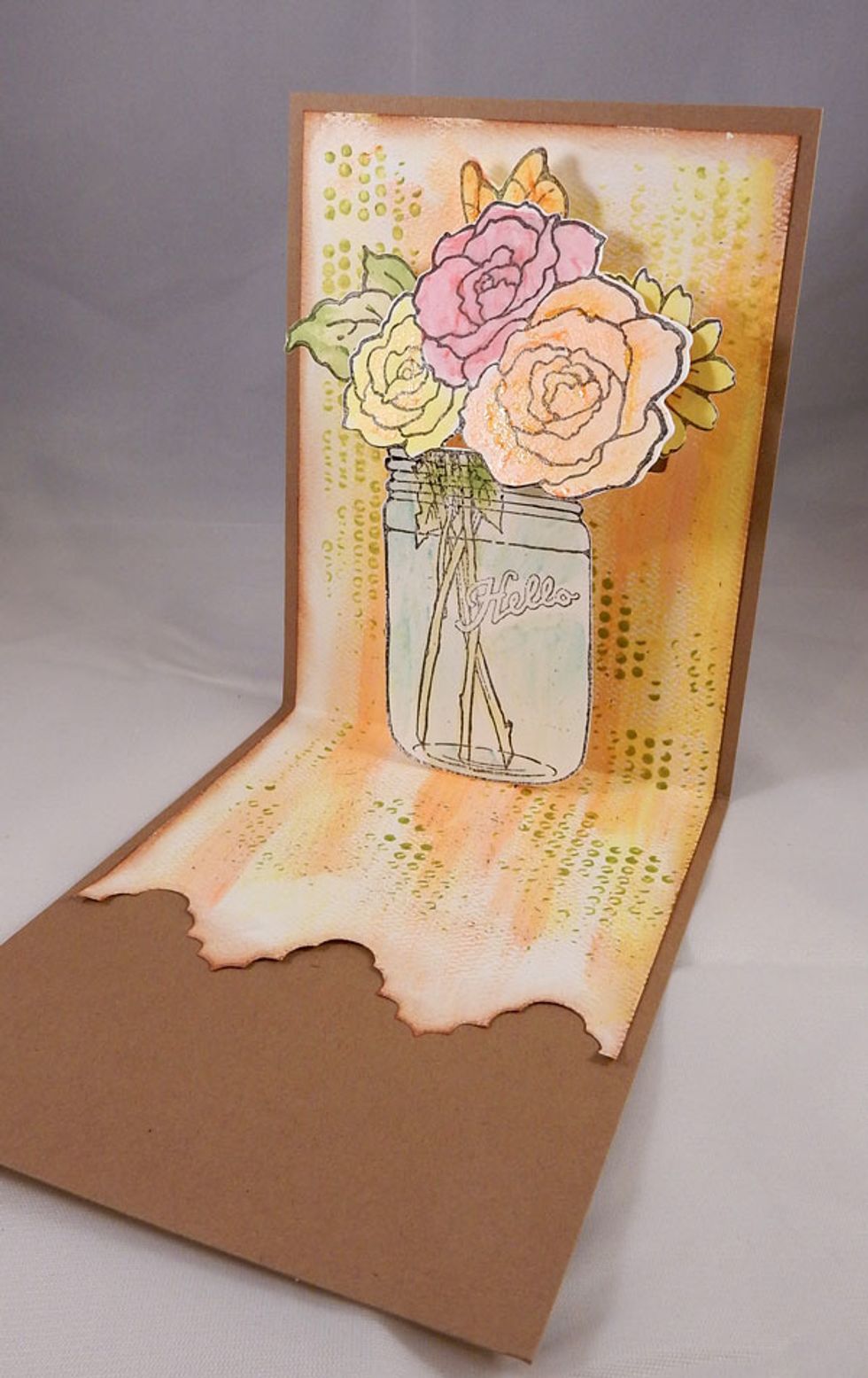 Adhere the painted panel to the card.