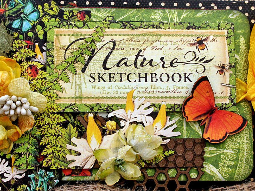 Adhere the title and foliage so that the Nature Sketchbook title is about 3/8" from the top and right side.