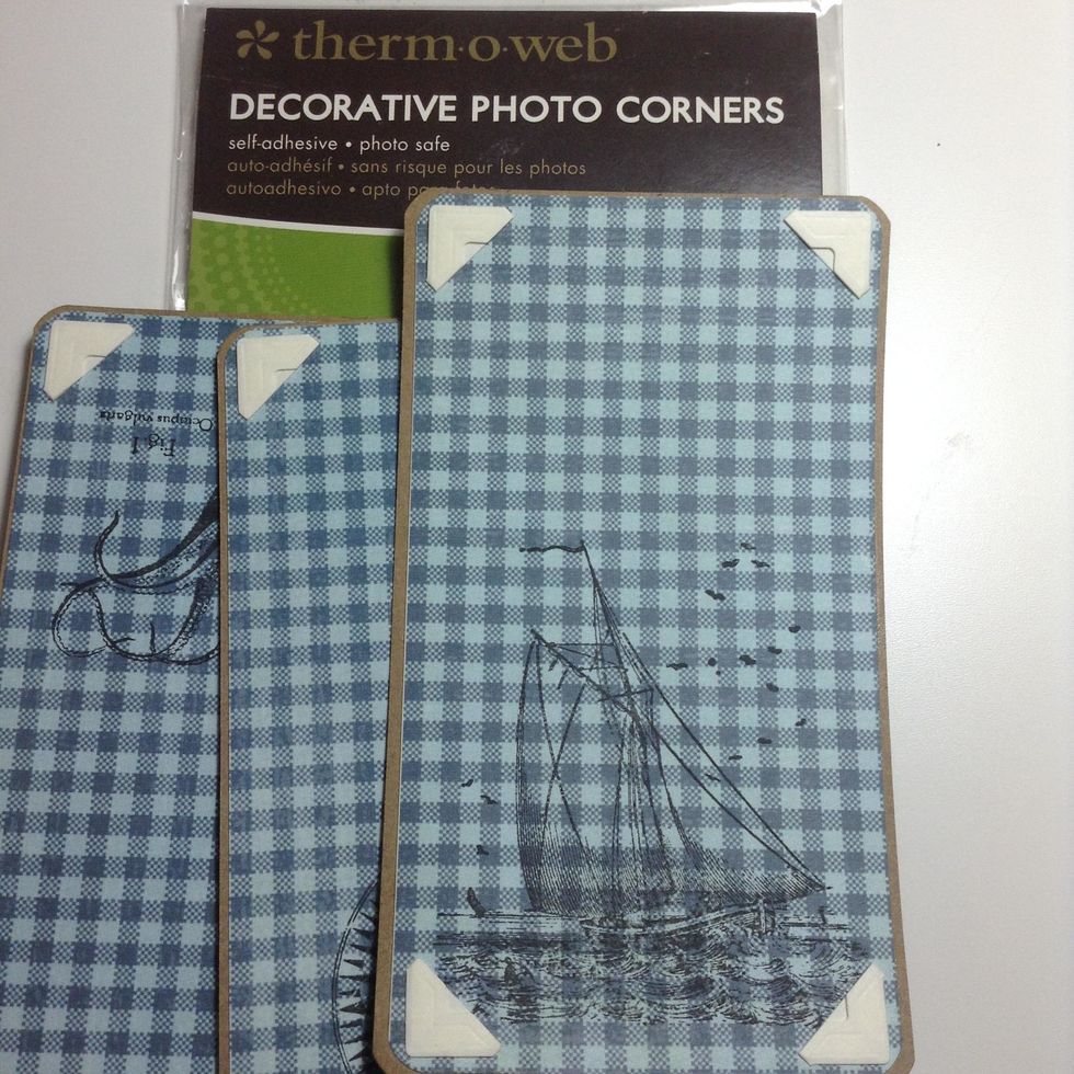 Adhere these decorative photo corners to pages as shown.