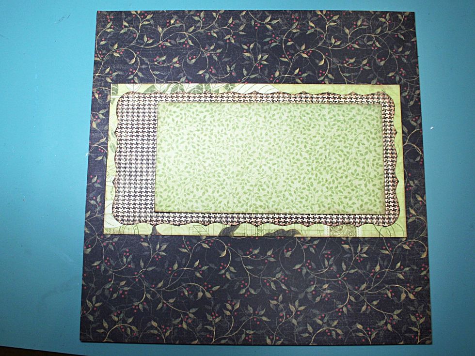 Adhere these layers to the base paper, Secret Garden, about 2 7/8' from the top and 3/4" from the right side.