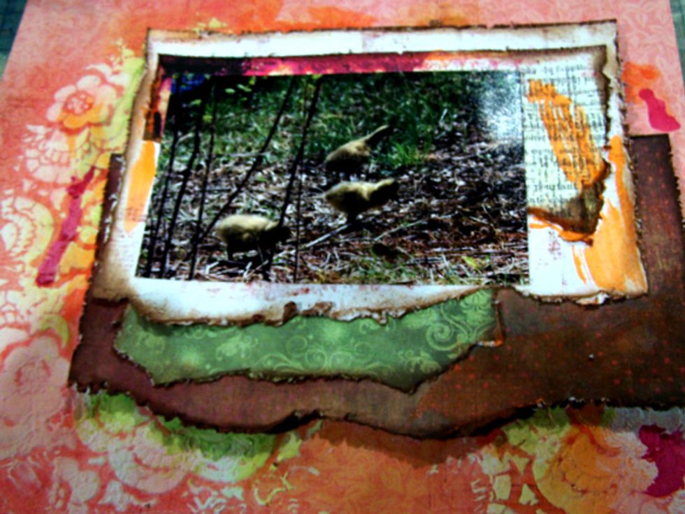 Adhere your photo and matting to your background and start adding color to your background using a small paintbrush and your Art Anthology products.