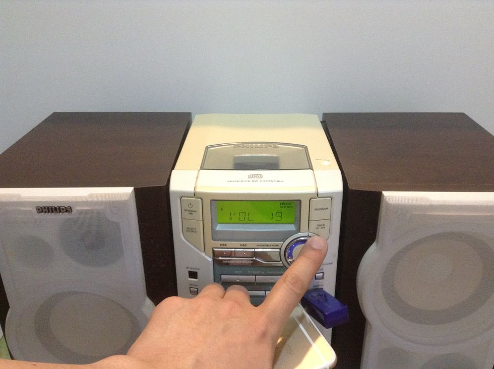 Adjust the home stereo's volume to the desired level.