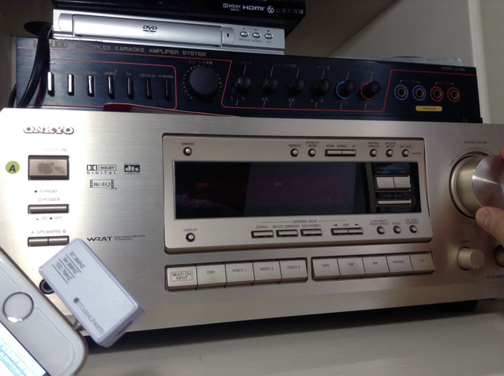 Adjust the volume on your home stereo. You can also adjust the volume thru your iPhone. You are now ready to enjoy your music thru your home stereo wirelessly.