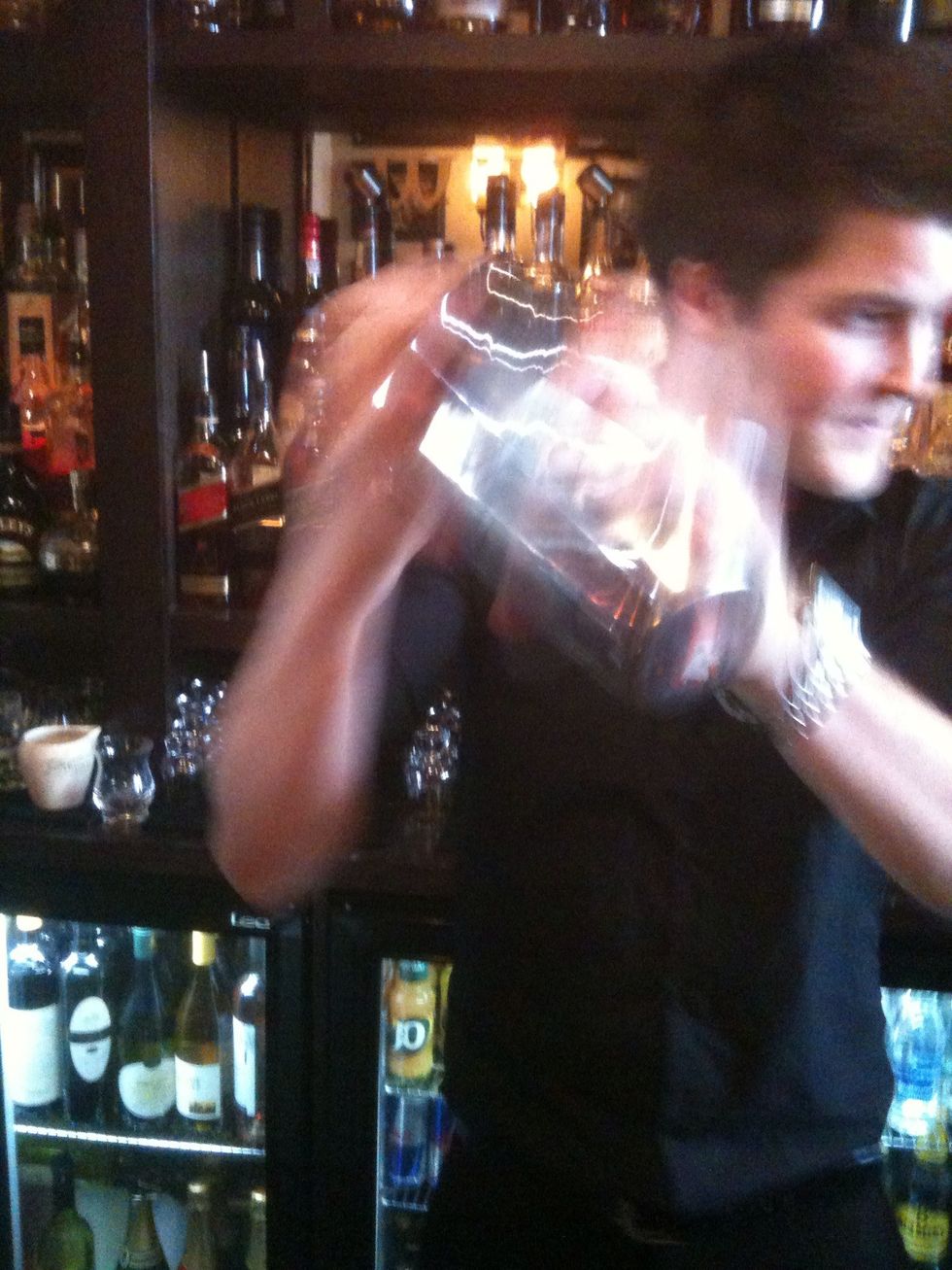 Affix a glass into the end of your shaker and shake like mad!!! This will create a foamy cocktail