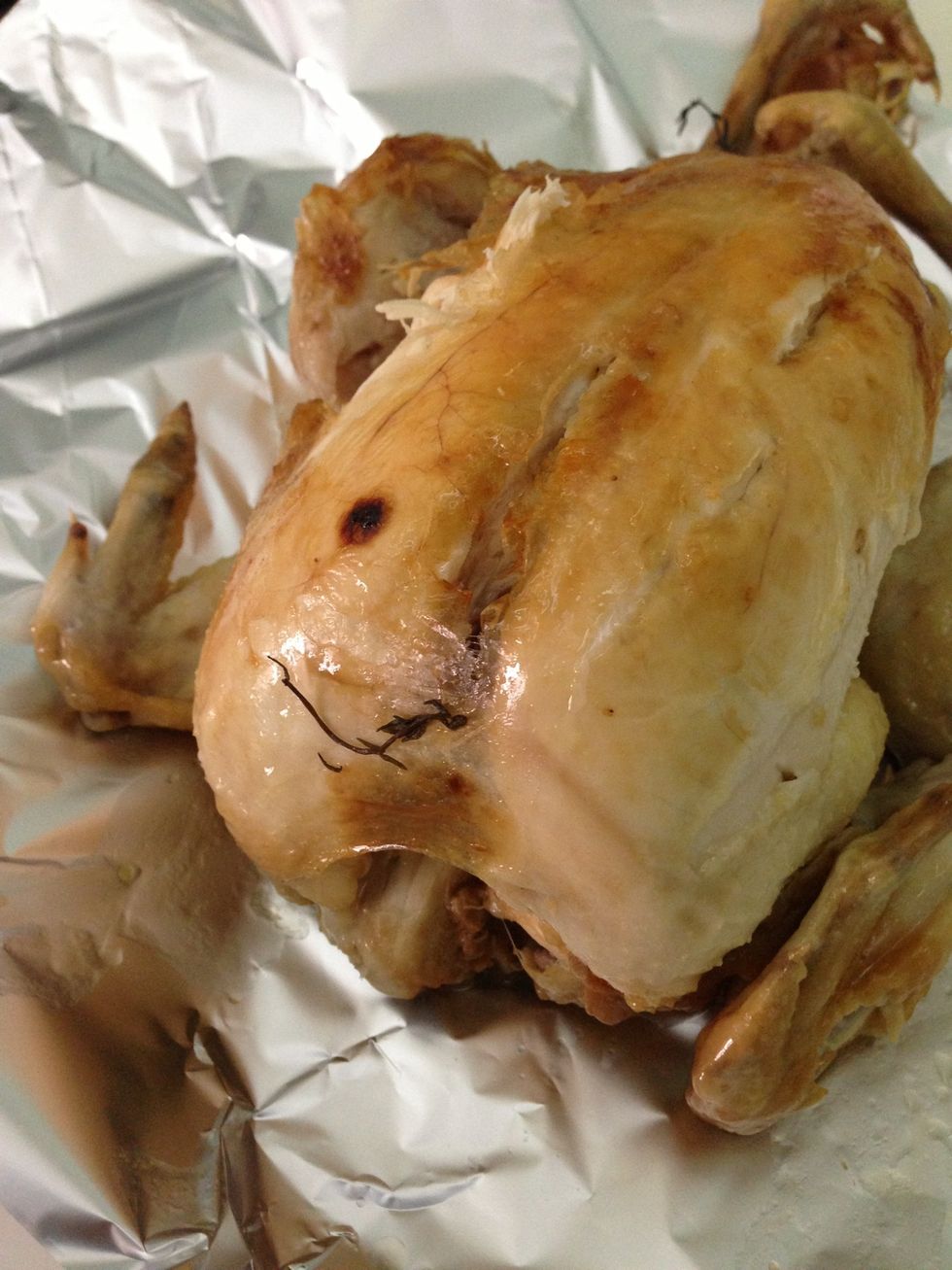 After 1 hour 30 mins, the chicken should be ready. If you prefer it browner, let it remain in the oven for about 15 mins more.