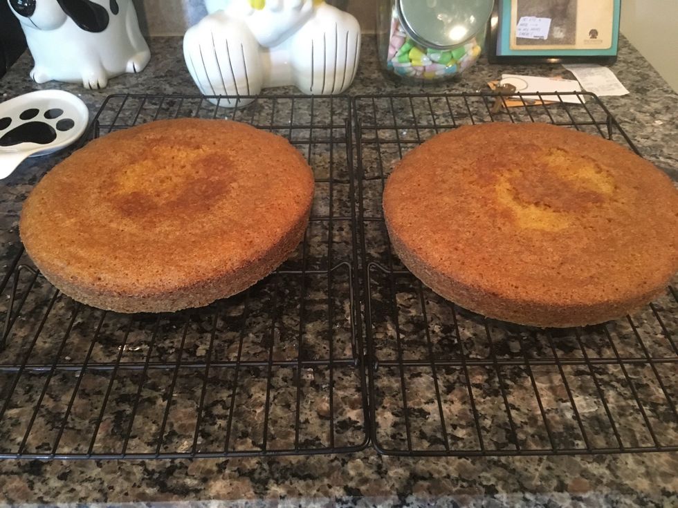 After 10 minutes, flip the cakes onto the wire racks and allow the cakes to cool completely.