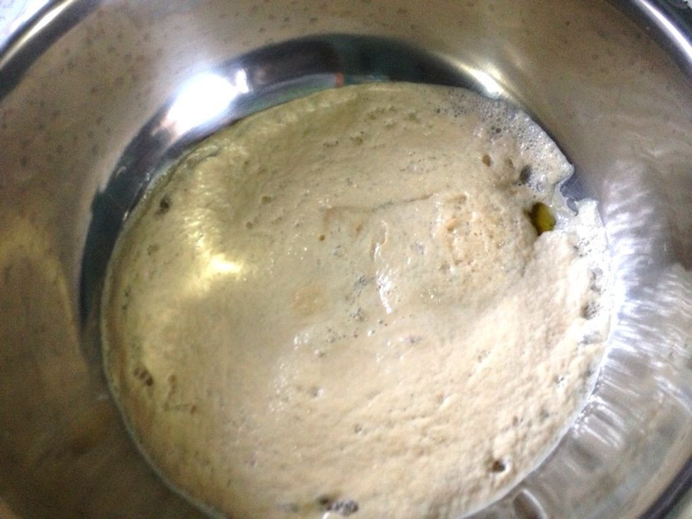 After 15 mnts, the yeast mixture will look like this. It means, it is so ready to be combined with other ingredient
