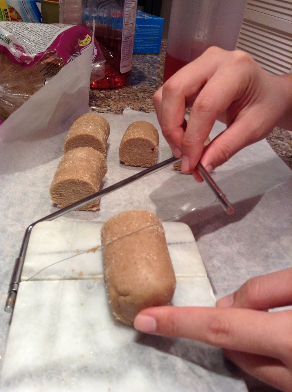 After 1hr, Use floss or wire cheese cutter to cut out pieces. I was able to cut 25 pieces but 24 would've been ideal.