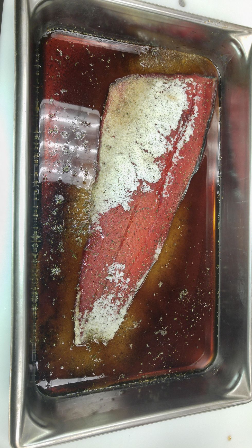 after 24 hours the salmon is ready to smoke. simply rinse under cold water until the cure is rinsed off.