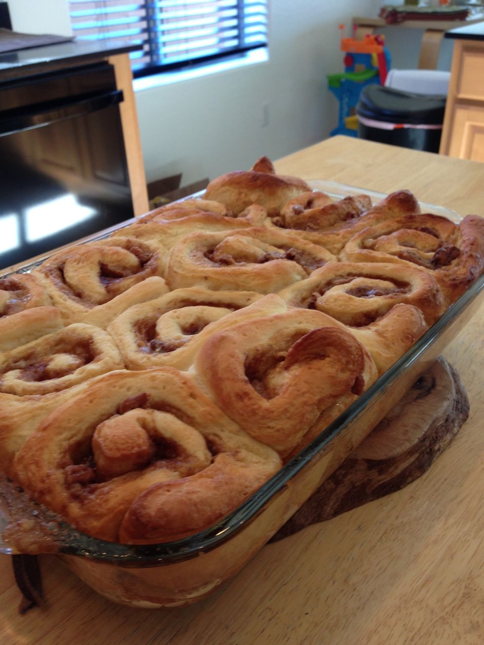 After 25 minutes at 350\u00b0 remove and let sit for two minutes before removing from pan
