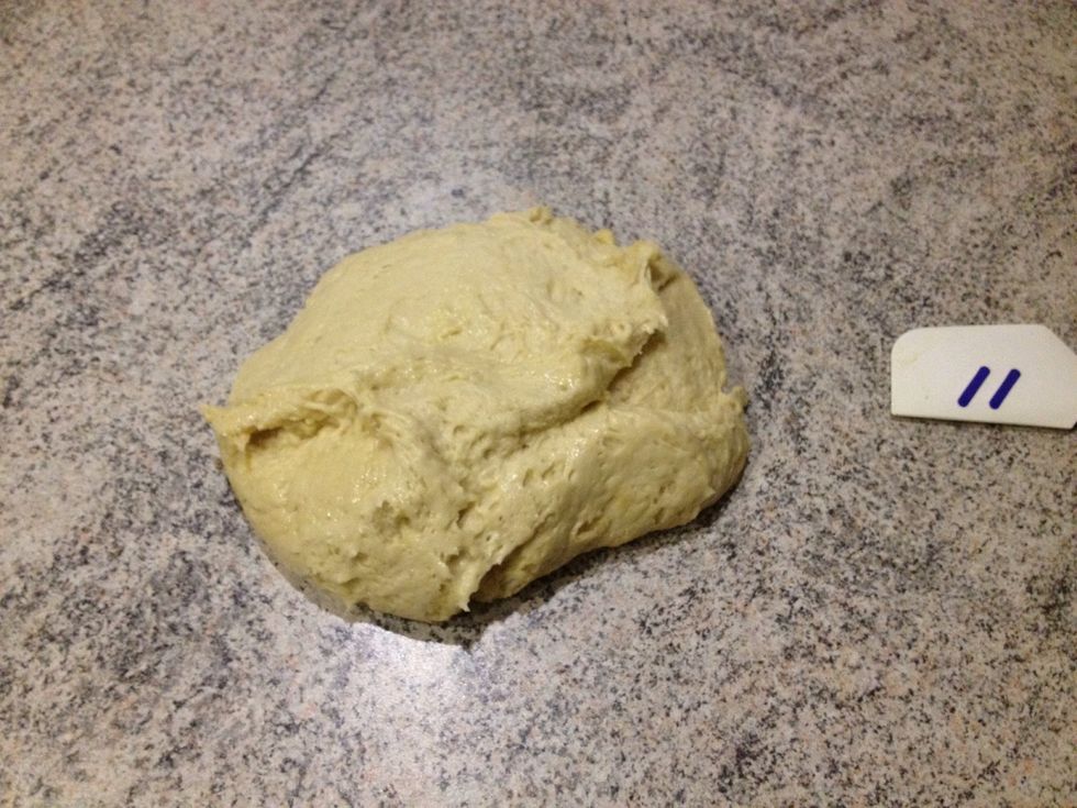 After 25 minutes (when my patience ran out, my stomach got to hungry and I decided to get started with the buns :)) the dough should look something like this