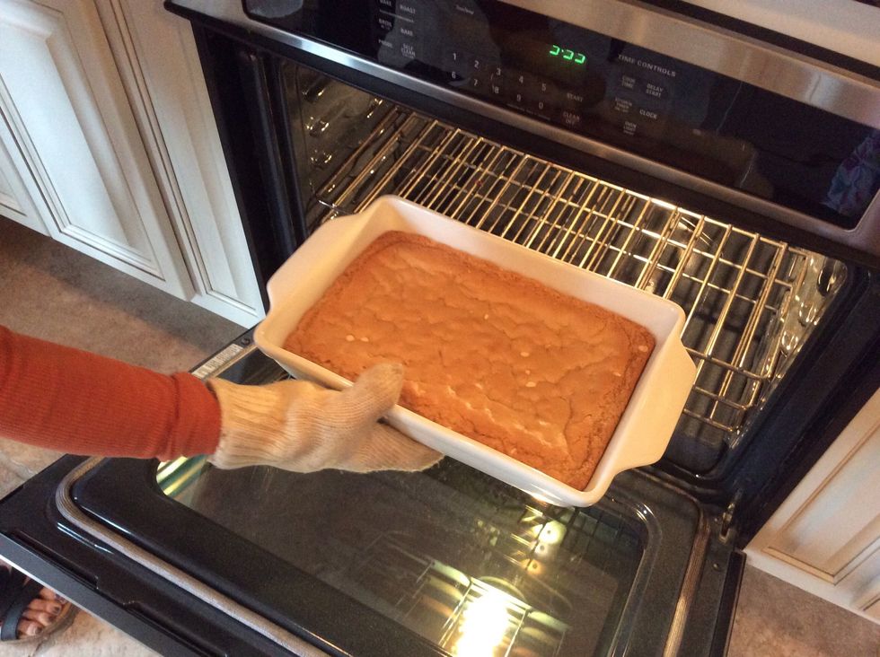 After 25 minutes your brownies are safe to take out. Make sure they reach room temp before cutting.