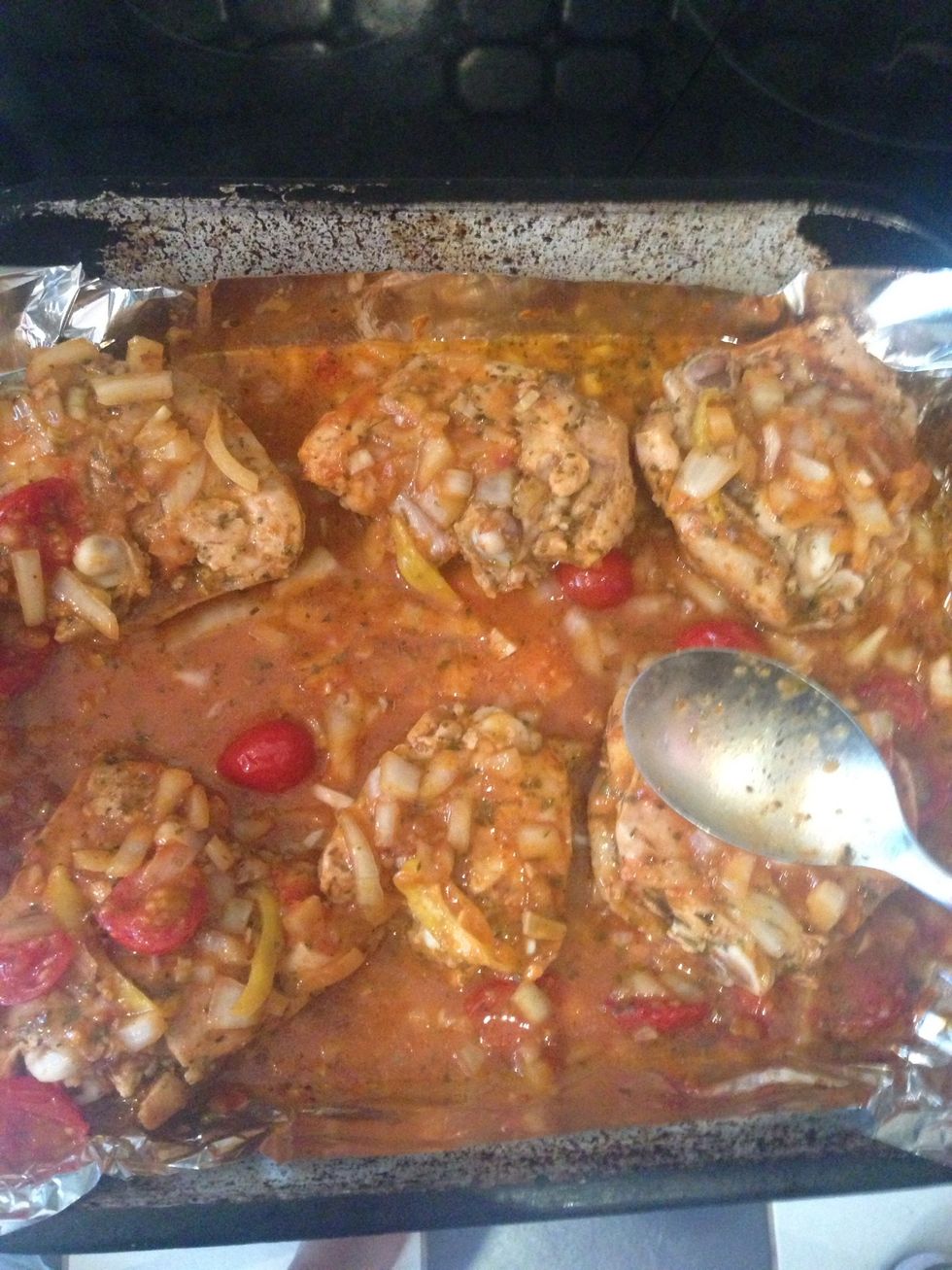 After 30 mins flip all the thighs over and put back in the oven for a further 30 mins \ud83d\udc25\ud83d\udc25