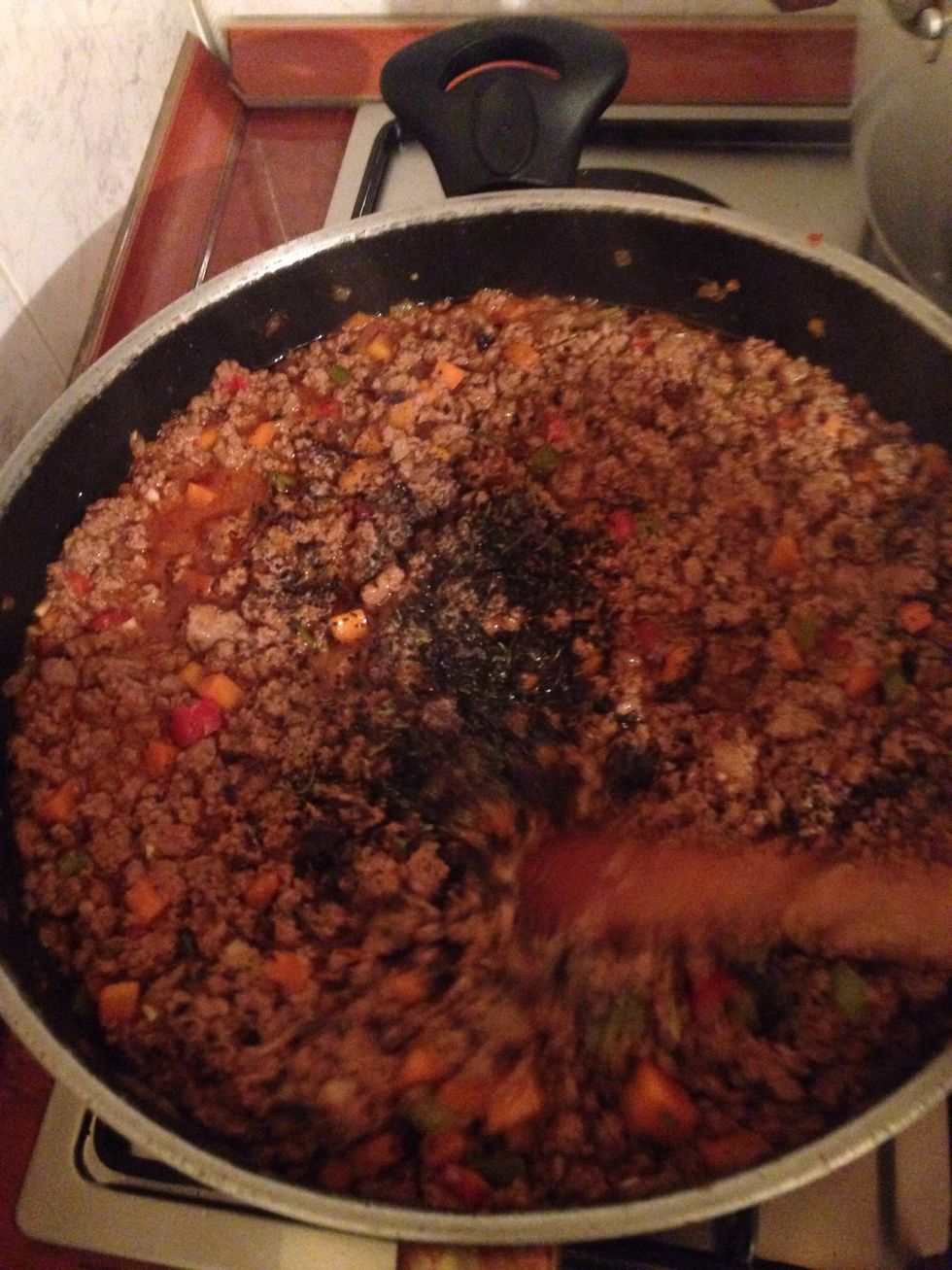 After 30 minutes take the lid off the pan, add dry spices and let it be cooked for another 5minutes