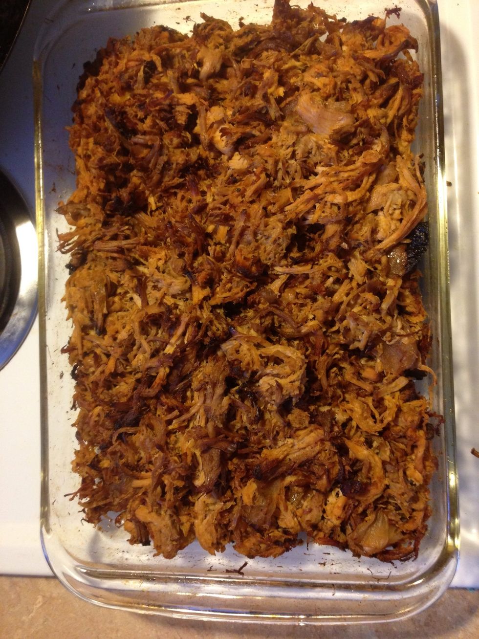 After 5 minuets in the broiler. Take it out and toss with forks. Return to broiler 5 minuets. Repeat about three to four times. Or until desired crispiness.