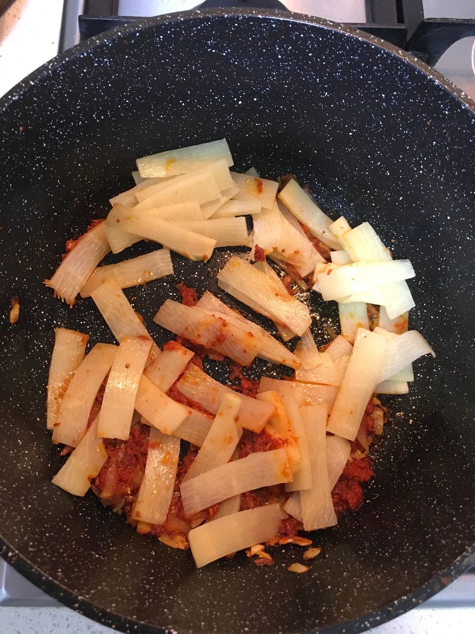 After 5 minutes, add on bamboo shoot