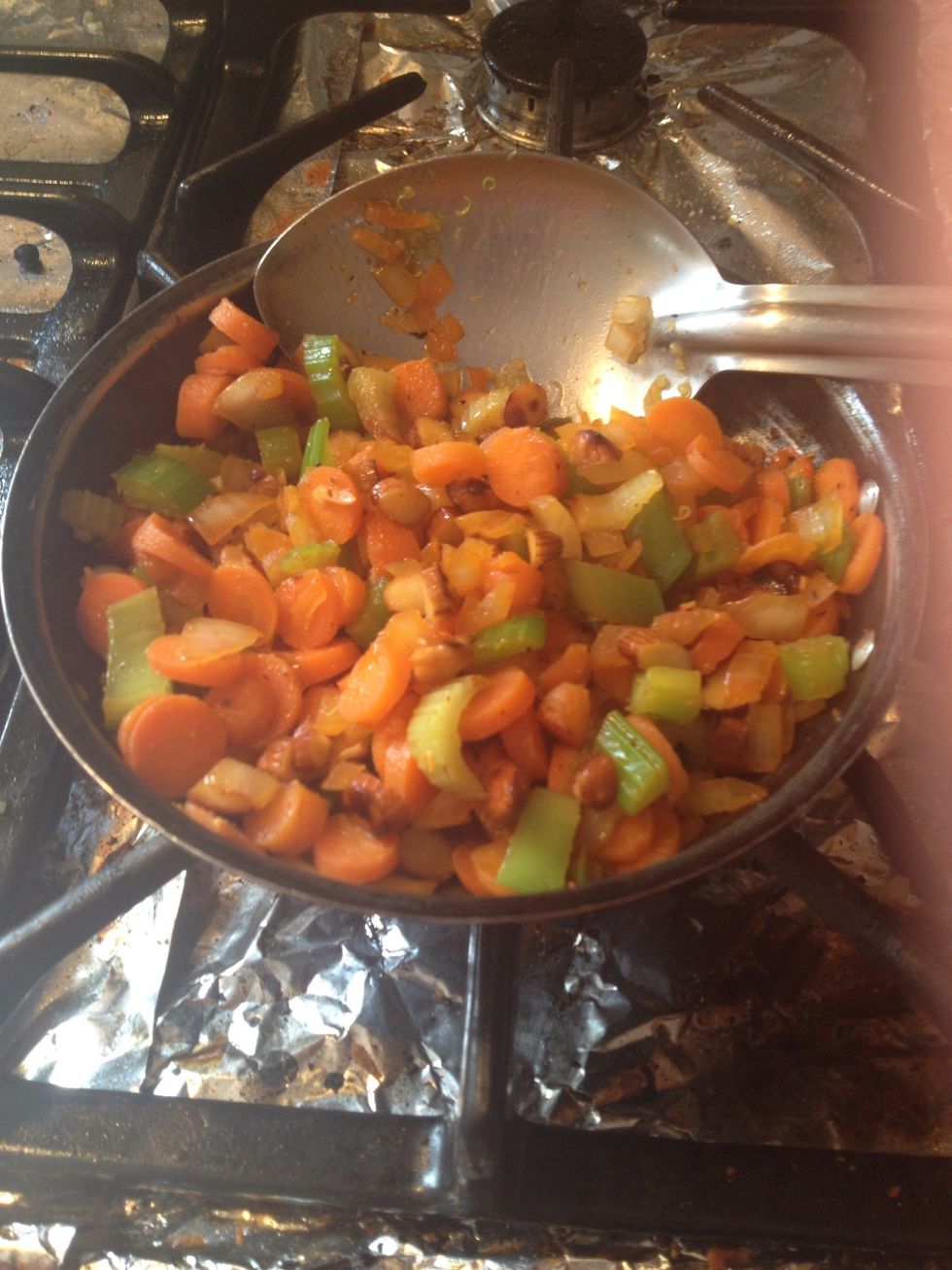 After 5 minutes open lid and Move veggies around and leave the lid off