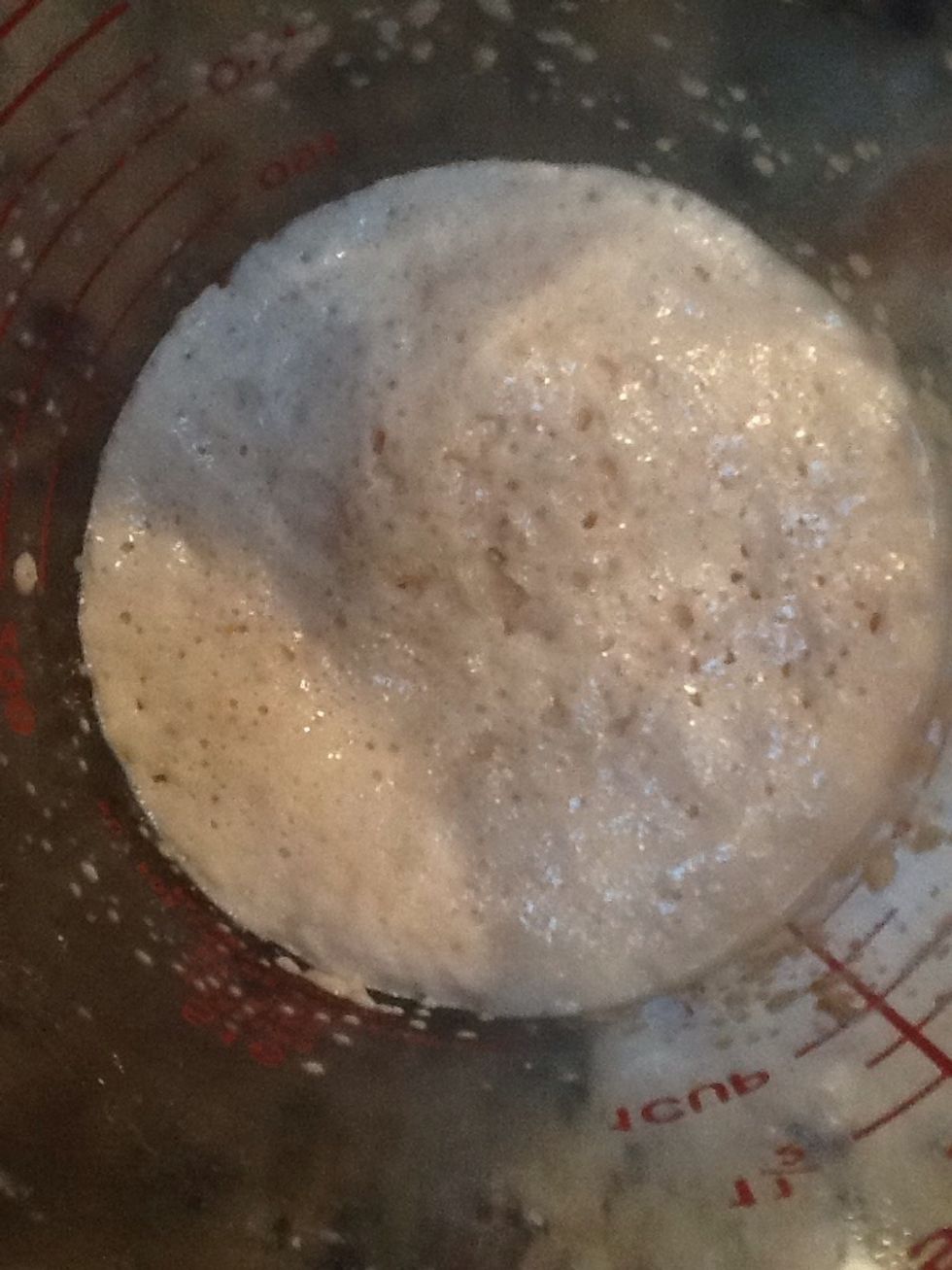After 5 minutes the yeast bubbles