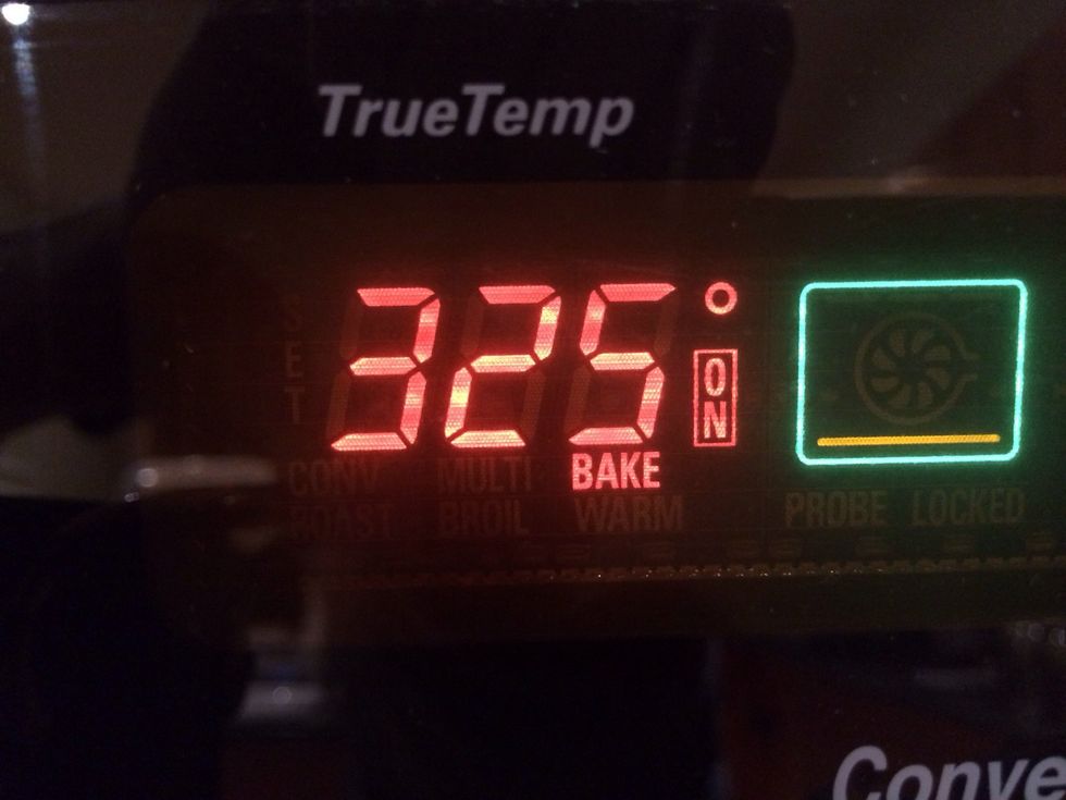 After 55 minutes drop the temperate of your oven to 325\u00b0 Fahrenheit.