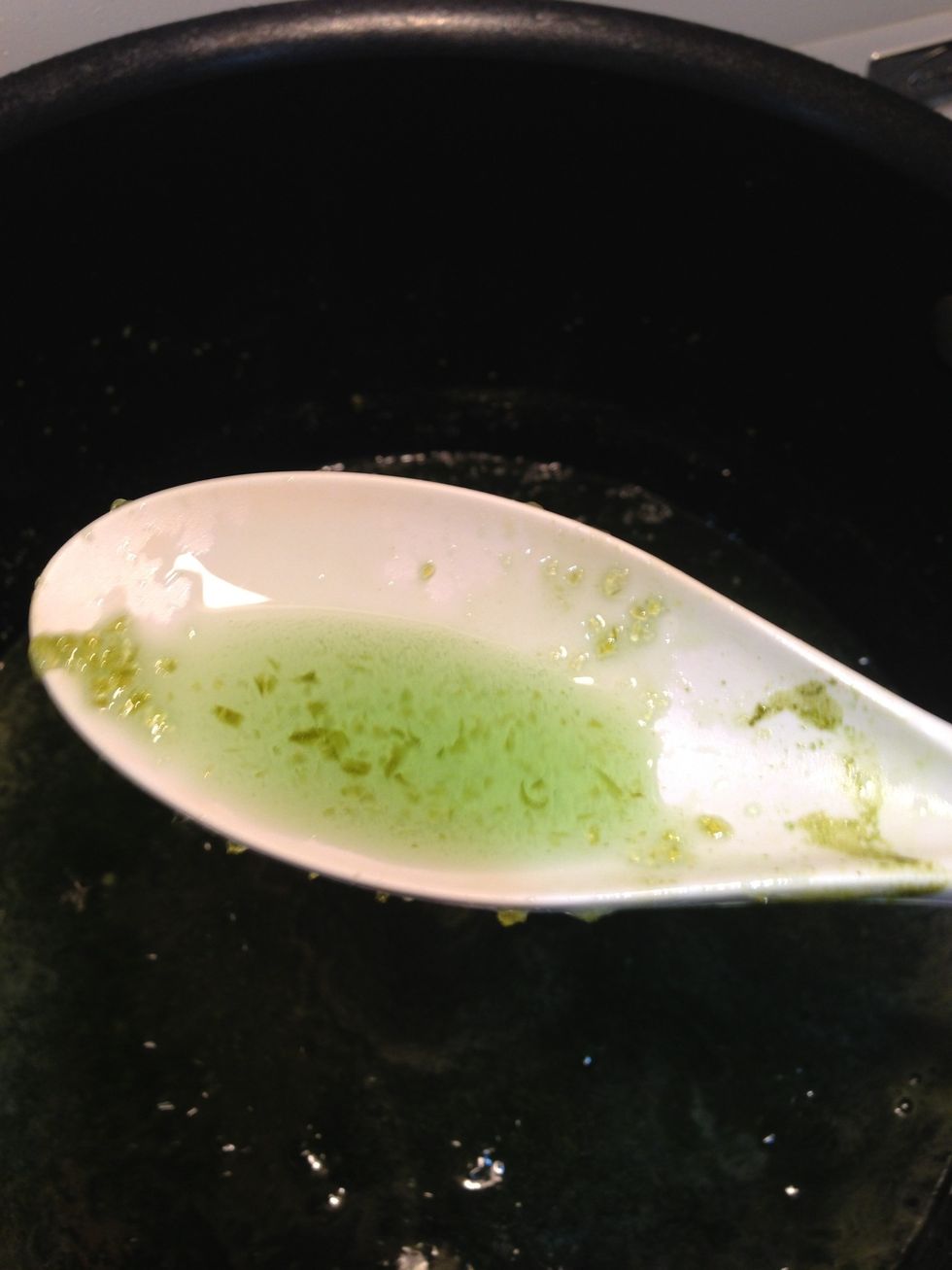 After 7 drops of green food coloring stirred in, makes it looks a bit more appealing than an olive drab.