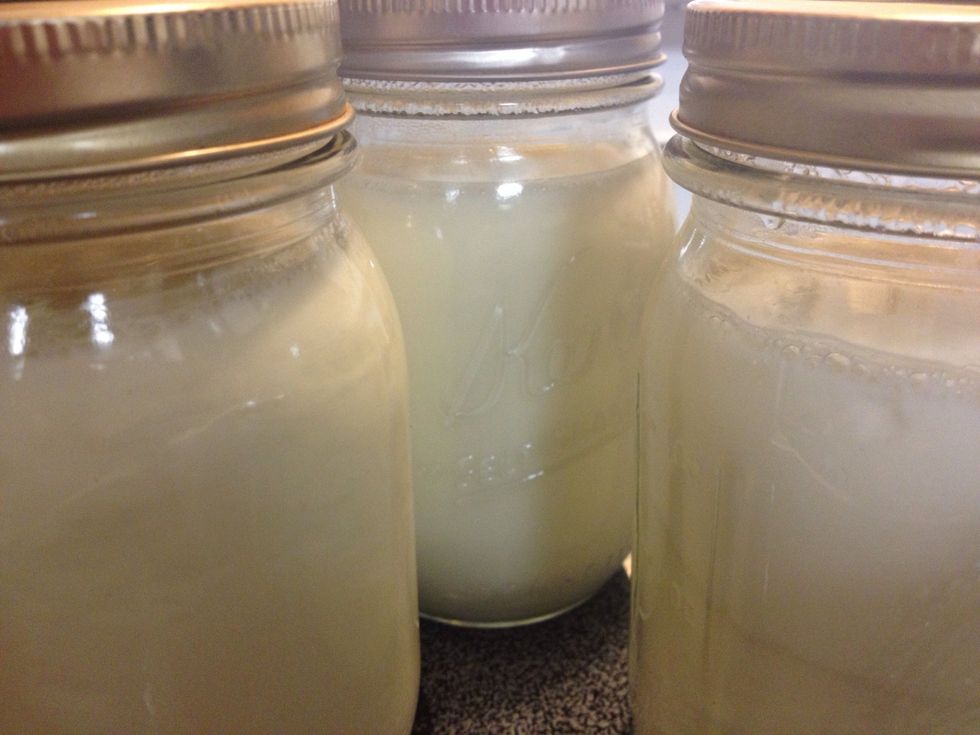 After 8 hours, it's set but not firmly. Place the jars in the refrigerator for up to 24 hours. Mine were refrigerated for 8 hours.